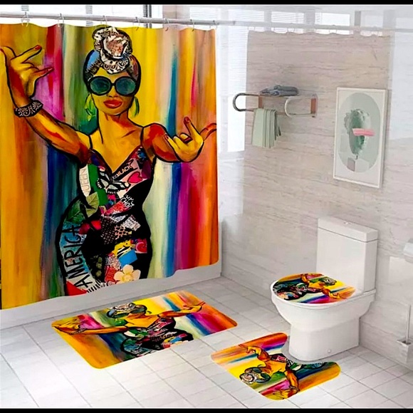 3 piece mat set with shower curtain (71 x … - Picture 1 of 2